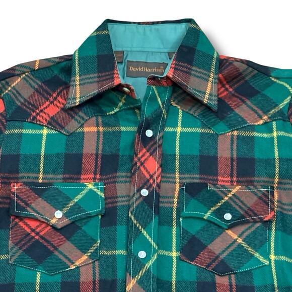 Vintage David Harrison Men’s Size S Green Plaid Flannel Button-Up Shirt - Picture 2 of 5